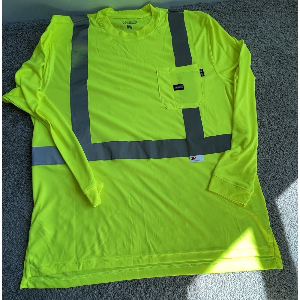 Dickies Mens Neon Hi-Vis Workwear Long Sleeve Safety Shirt Sz XL 3M Scotchlite - Picture 2 of 7